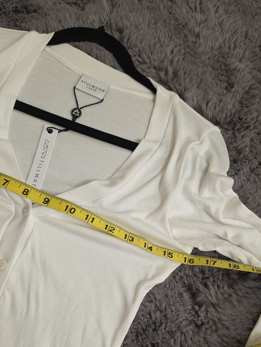 Stillwater Soft Ribbed White Long Long-Sleeve V-Neck Bodysuit Large - Picture 5 of 10